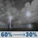 Tonight: A chance of showers and thunderstorms before 8pm, then showers and thunderstorms likely between 8pm and 2am. Partly cloudy. Low around 53, with temperatures rising to around 55 overnight. Northwest wind 5 to 10 mph. Chance of precipitation is 60%. New rainfall amounts less than a tenth of an inch possible. Tonight: Chance Showers And Thunderstorms then Showers And Thunderstorms Likely